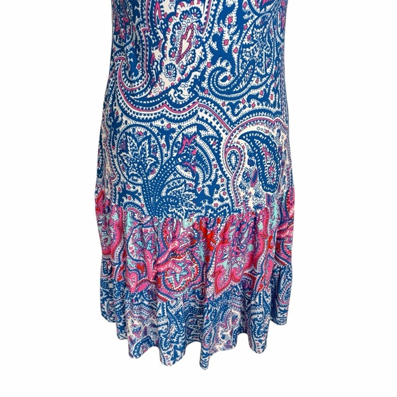 MSK Drop Waist Sleeveless Tiered Midi Dress Bright Blue Paisley, Medium - Picture 7 of 11